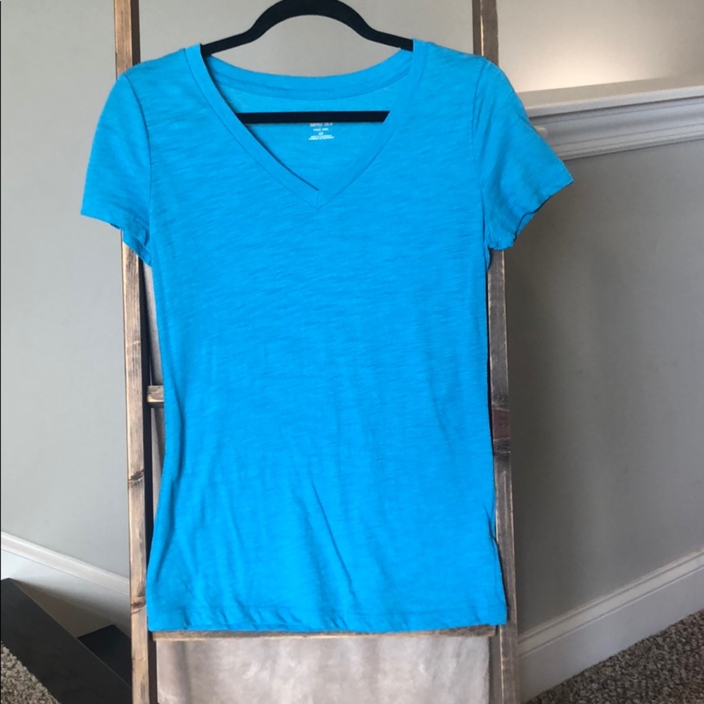 light blue short sleeve v-neck